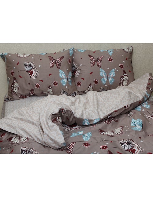 Полуторный комплект постельного белья коричневого цвета с бабочками, Сатин люкс