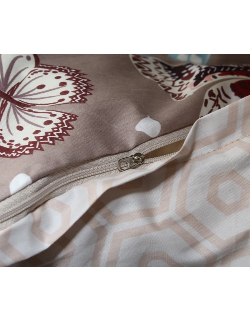 Полуторный комплект постельного белья коричневого цвета с бабочками, Сатин люкс