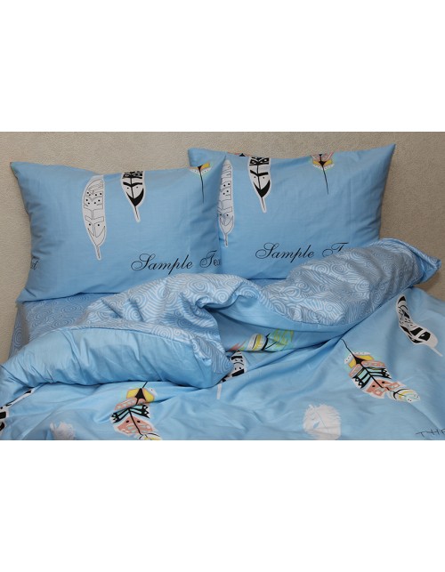 Полуторный комплект постельного белья голубого цвета, Сатин люкс