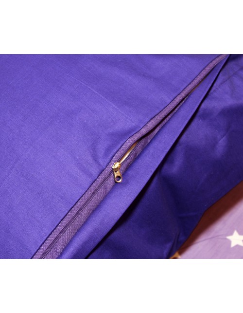 Полуторный комплект постельного белья фиолетового цвета со звездами, Сатин люкс