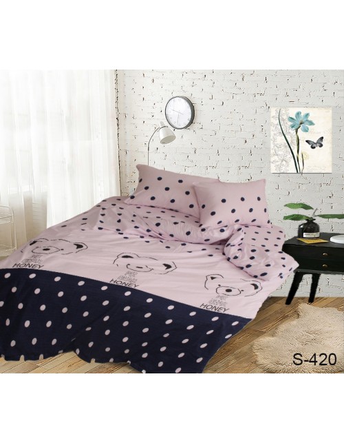 Полуторный комплект постельного белья в горошек, Сатин люкс