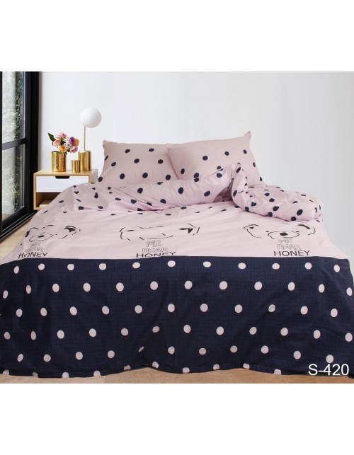 Полуторный комплект постельного белья в горошек, Сатин люкс