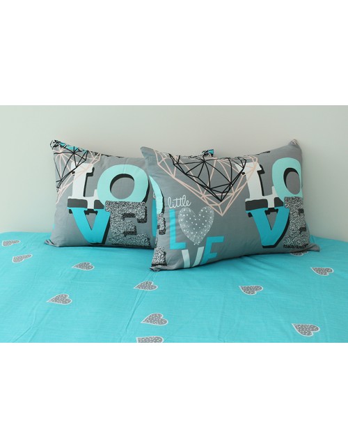 Полуторный комплект постельного белья серого цвета LOVE, Сатин люкс