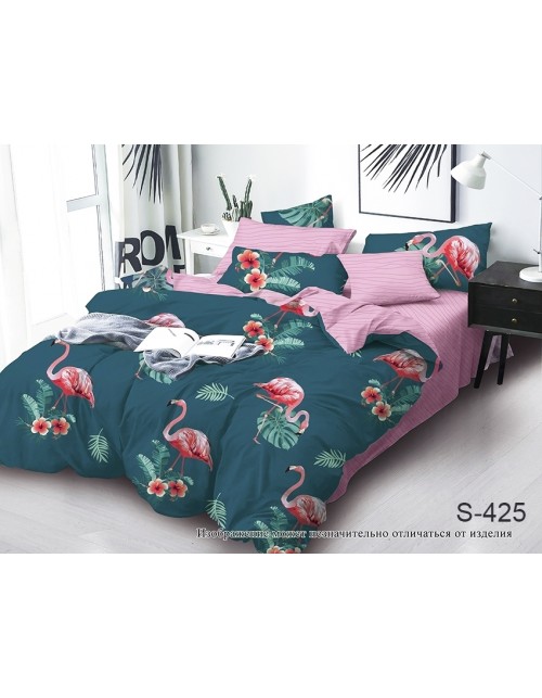 Полуторный комплект постельного белья с фламинго, Сатин люкс