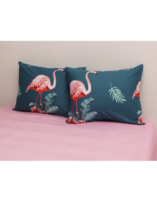Полуторный комплект постельного белья с фламинго, Сатин люкс