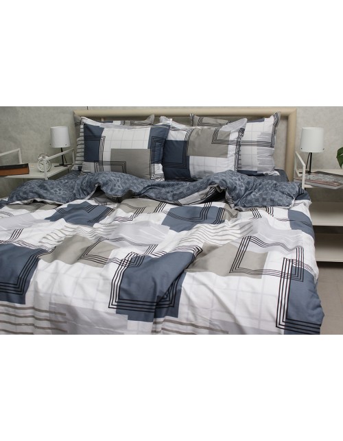 Полуторний комплект постільної білизни з геометричними візерунками, Сатин люкс