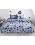 Постіль полуторна сірого кольору з різними совами