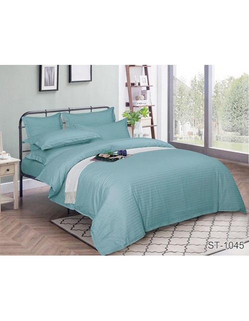 Полуторний комплект постільної білизни однотонна бірюзового кольору, Сатин страйп