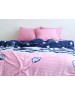 Полуторний комплект постільної білизни зима-літо синьо-рожевого кольору із зірками, Ранфорс
