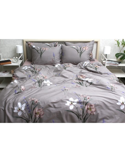 Полуторний комплект постільної білизни з квітковим візерунком, Сатин люкс