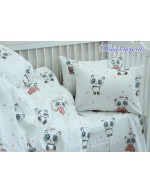 Постель в кроватку с пандами и сердечками