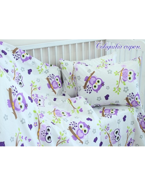 Комплект постельного белья в кроватку с совами, Ранфорс