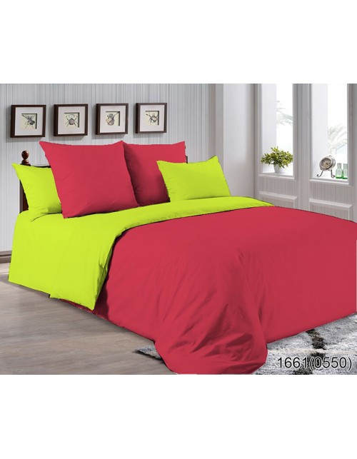 Семейный комплект постельного белья салатово-бордового цвета, Поплин