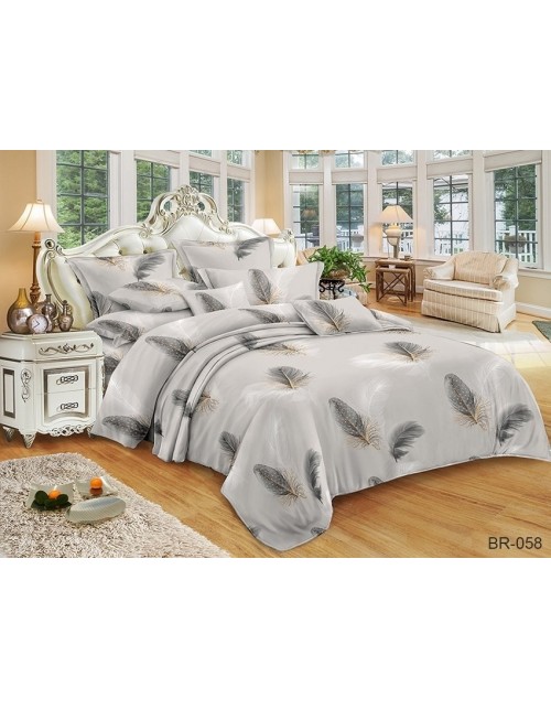 Семейный комплект постельного белья серого цвета с перьями, Поликоттон