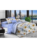 Постель семейная голубого цвета с ромашками