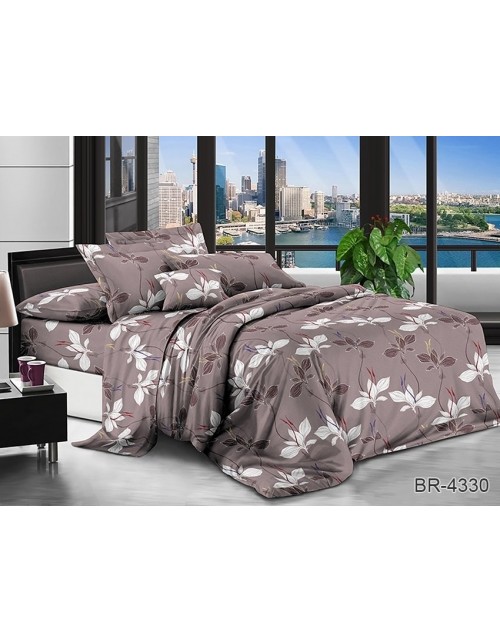 Семейный комплект постельного белья коричневого цвета с цветами, Поликоттон
