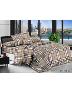 Постіль сімейна кавового кольору у клітинку