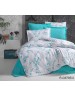 Сімейний комплект постільної білизни біло-бірюзового кольору з гілками, Ранфорс