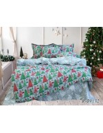 Постіль сімейна сірого кольору з новорічними ялинками