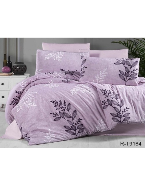 Семейный комплект постельного белья сиреневого цвета с листьями на ветвях, Ранфорс