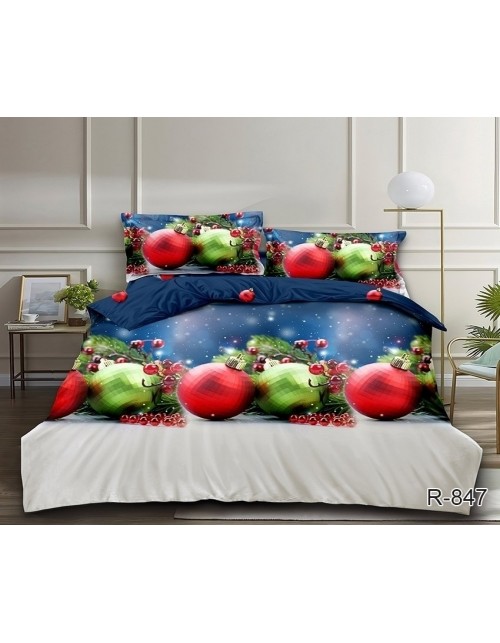 Семейный комплект постельного белья с новогодними игрушками, Ранфорс