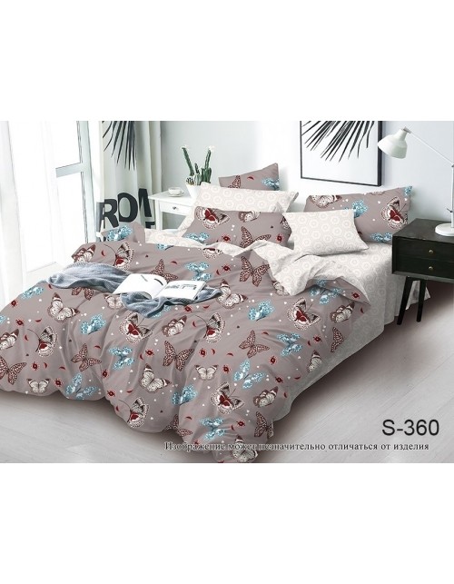 Семейный комплект постельного белья коричневого цвета с бабочками, Сатин люкс