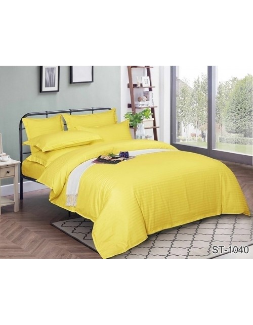 Сімейний комплект постільної білизни однотонна жовтого кольору, Сатин страйп