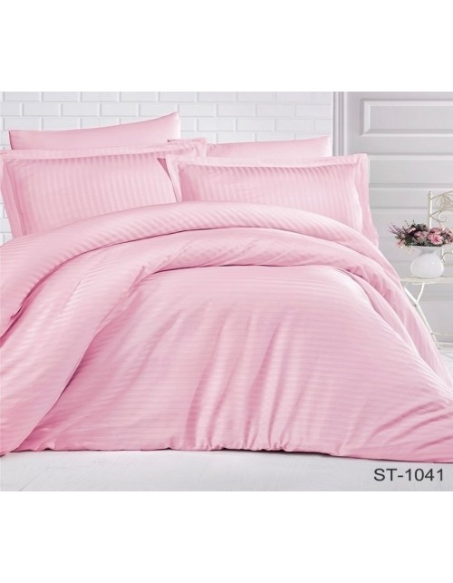 Сімейний комплект постільної білизни однотонна рожевого кольору, Сатин страйп