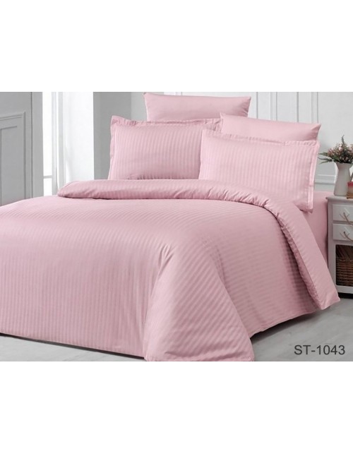 Сімейний комплект постільної білизни однотонна рожевого кольору, Сатин страйп