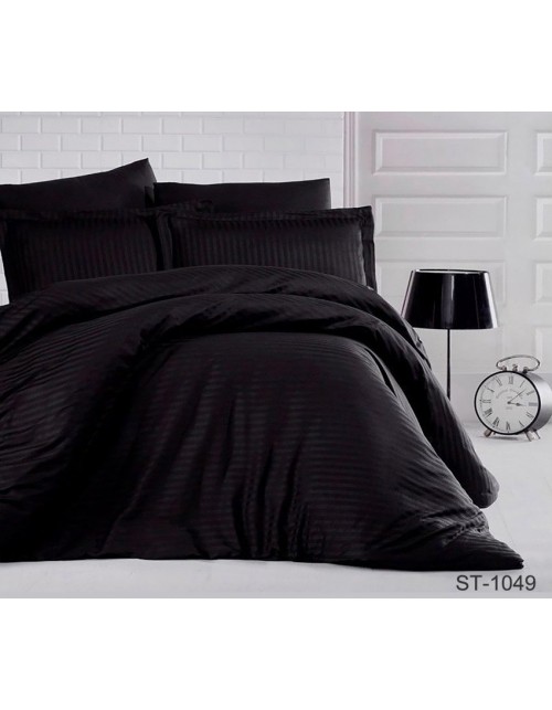 Сімейний комплект постільної білизни однотонна чорного кольору, Сатин страйп