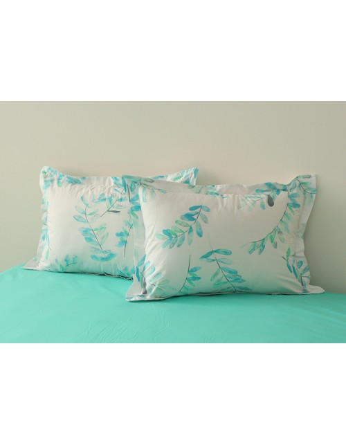 Сімейний комплект постільної білизни біло-бірюзового кольору з гілками, Ранфорс