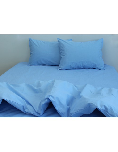 Сімейний комплект постільної білизни однотонна блакитного кольору, Ранфорс
