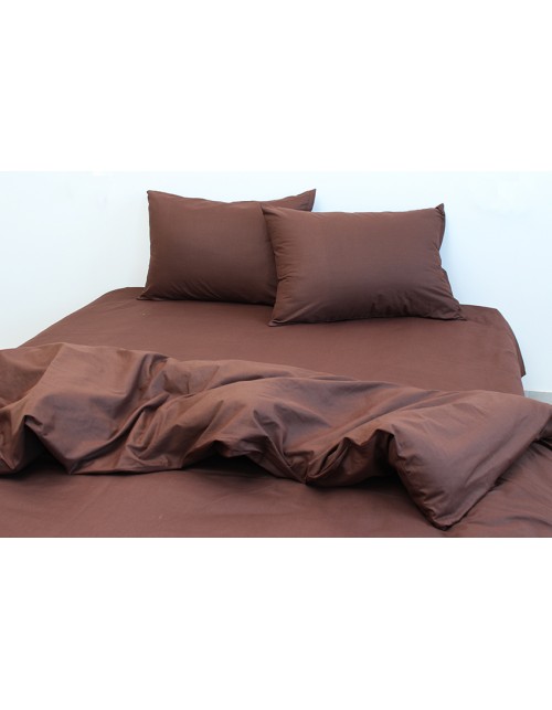 Сімейний комплект постільної білизни однотонна темно-коричневого кольору, Ранфорс