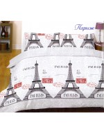 Постель семейная белого цвета с Парижем