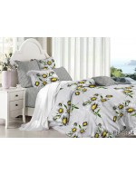 Постіль сімейна сірого кольору з квітами