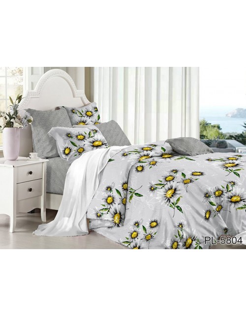 Сімейний комплект постільної білизни сірого кольору з квітами, Поплін