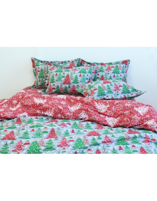 Сімейний комплект постільної білизни з новорічними ялинками, Ранфорс