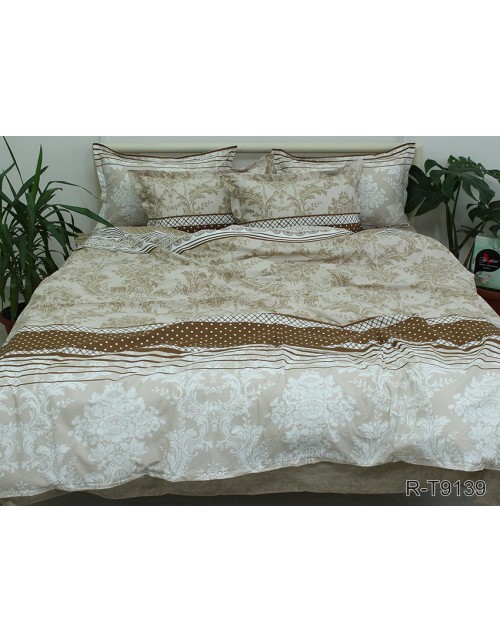 Сімейний комплект постільної білизни бежевого кольору з абстрактним принтом, Ранфорс