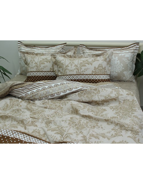 Сімейний комплект постільної білизни бежевого кольору з абстрактним принтом, Ранфорс