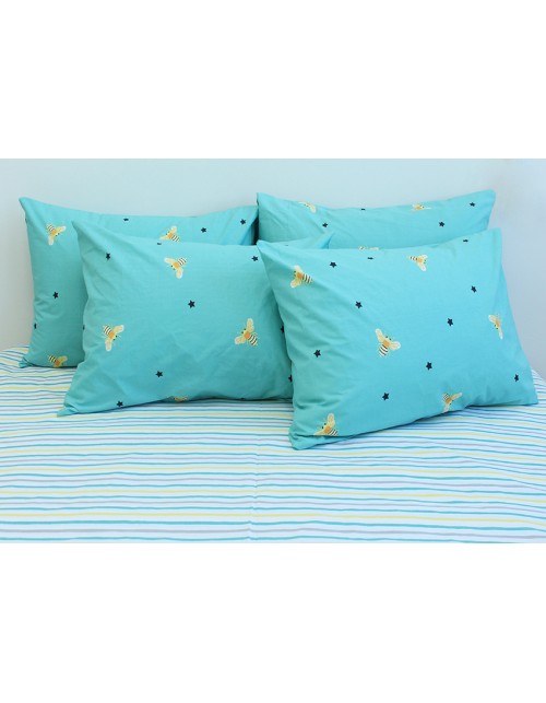 Сімейний комплект постільної білизни бірюзового кольору з бджолами, Ранфорс