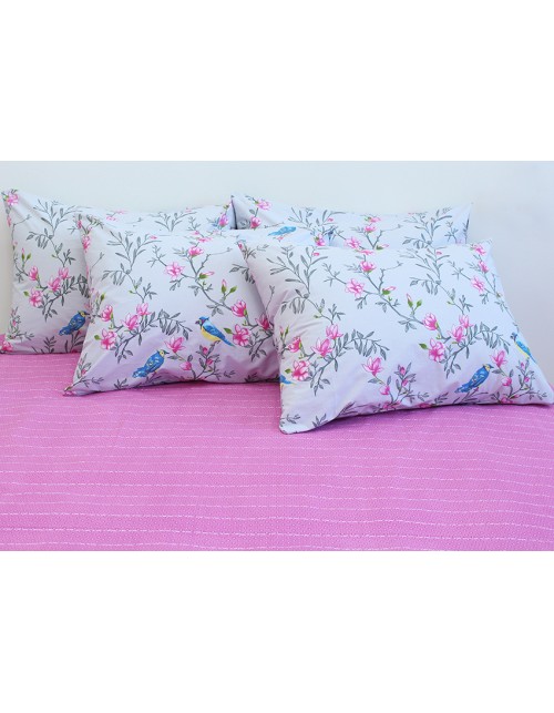 Сімейний комплект постільної білизни з квітучими гілками та птахами, Ранфорс