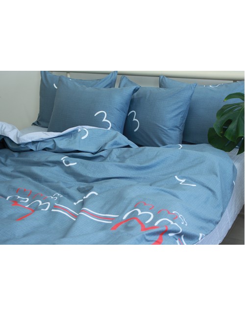 Семейный комплект постельного белья серого цвета, Сатин люкс