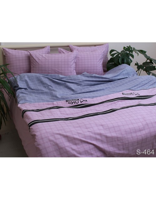 Семейный комплект постельного белья в клеточку, Сатин люкс