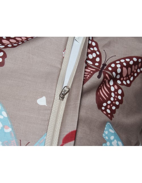 Семейный комплект постельного белья коричневого цвета с бабочками, Сатин люкс