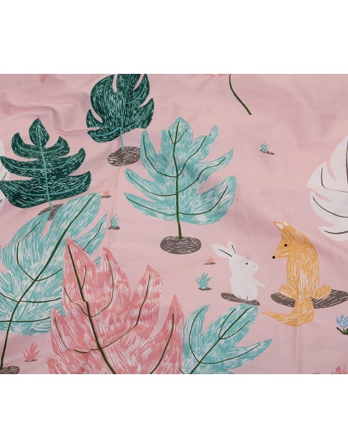 Семейный комплект постельного белья розового цвета с животными, Сатин люкс
