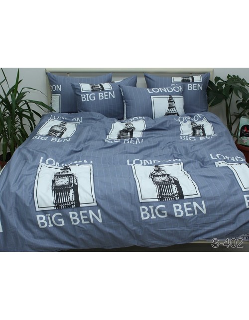 Семейный комплект постельного белья серого цвета London, Сатин люкс