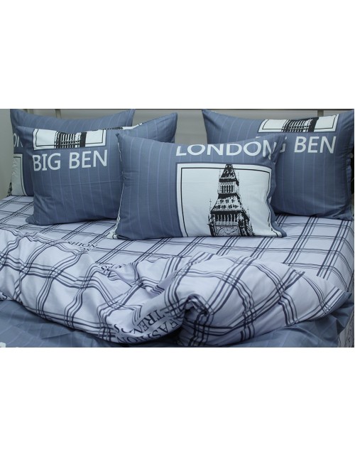Семейный комплект постельного белья серого цвета London, Сатин люкс