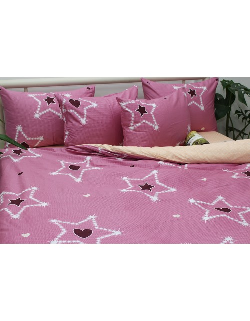 Семейный комплект постельного белья с сердцами и звездами, Сатин люкс