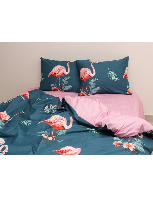 Семейный комплект постельного белья с фламинго, Сатин люкс