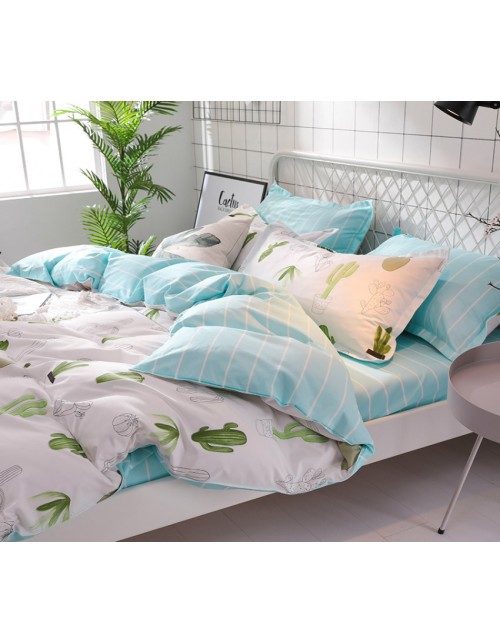 Семейный комплект постельного белья с кактусами, Сатин люкс